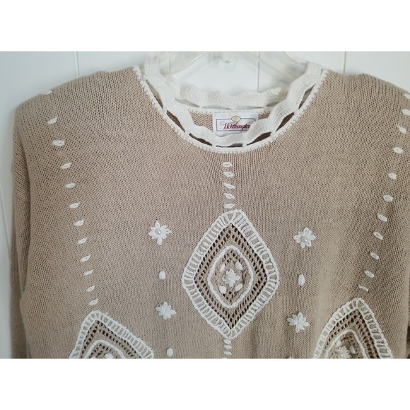 Vintage Worthington Sweater Large Crochet Embroidered Grandmacore - Picture 6 of 12